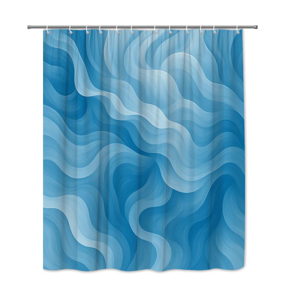 Blaue Wellenmuster Duschvorhang Maschinenwaschbar Ganzjahres-Wasserdicht Sichtschutz Abstraktes Design Modern 12 Haken