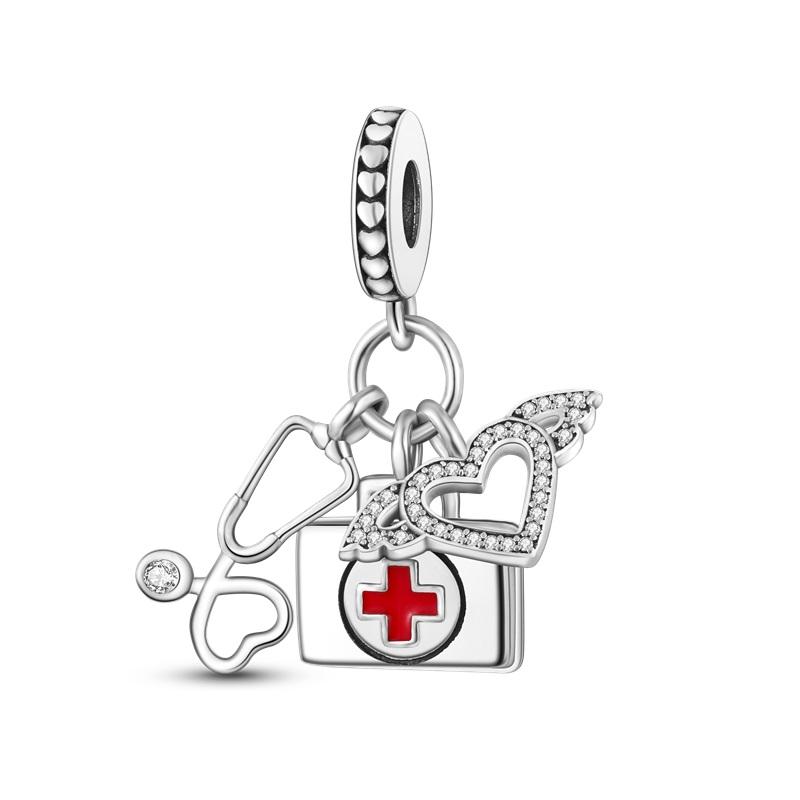 925 Silver Medicine Cabinet Stethoscope Charms Pendant Beads Fit S925 Bracelet Fine DIY Jewelry Making