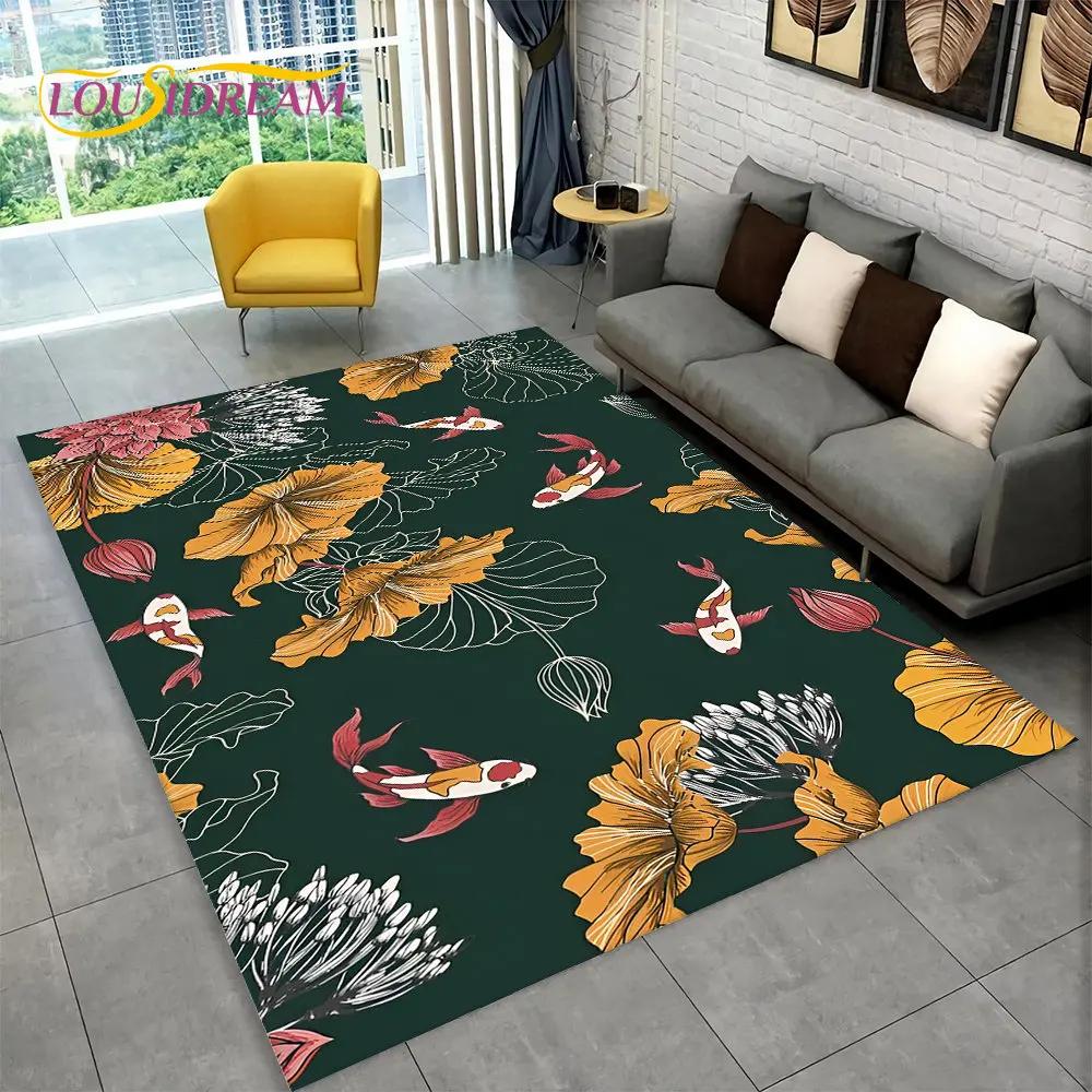 Tapis 3D motif carpe Tai Chi pastoral, tapis pour salon, chambre à coucher, canapé, paillasson, décoration, tapis de sol antidérapant pour cuisine et jeux pour enfants