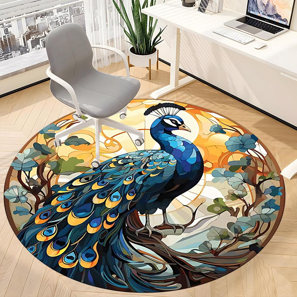 1pc Peacock Art Nouveau Office Round Area Rug, Under Office Chairs Bedroom Living Room Home Decor, Room Deco, Available In Various Sizes
