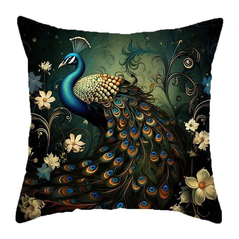 Retro Peacock Flower Pattern Throw Pillow Cover With Short Plush Print Living Room Sofa Decoration Cushion Cover Pillow Covers
