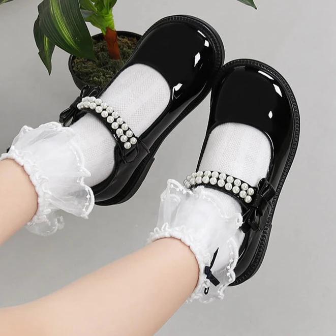 Children's Leather Shoes Black School Shoes for Girls Versatile Causal Kids Fashion Uniform Flat Shoes Non-slip Spring Autumn