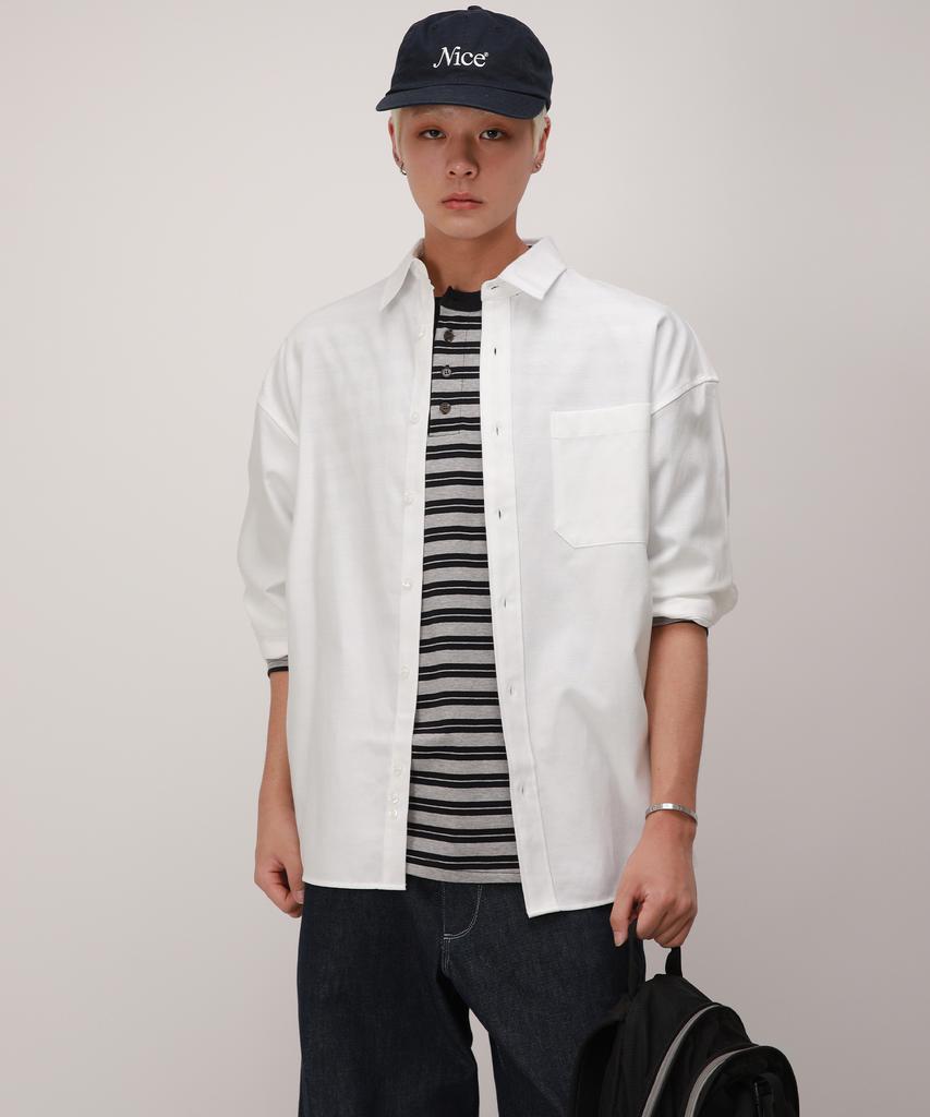 Dibellobeu City Boy Oversized Solid Oxford Shirt_Off-White