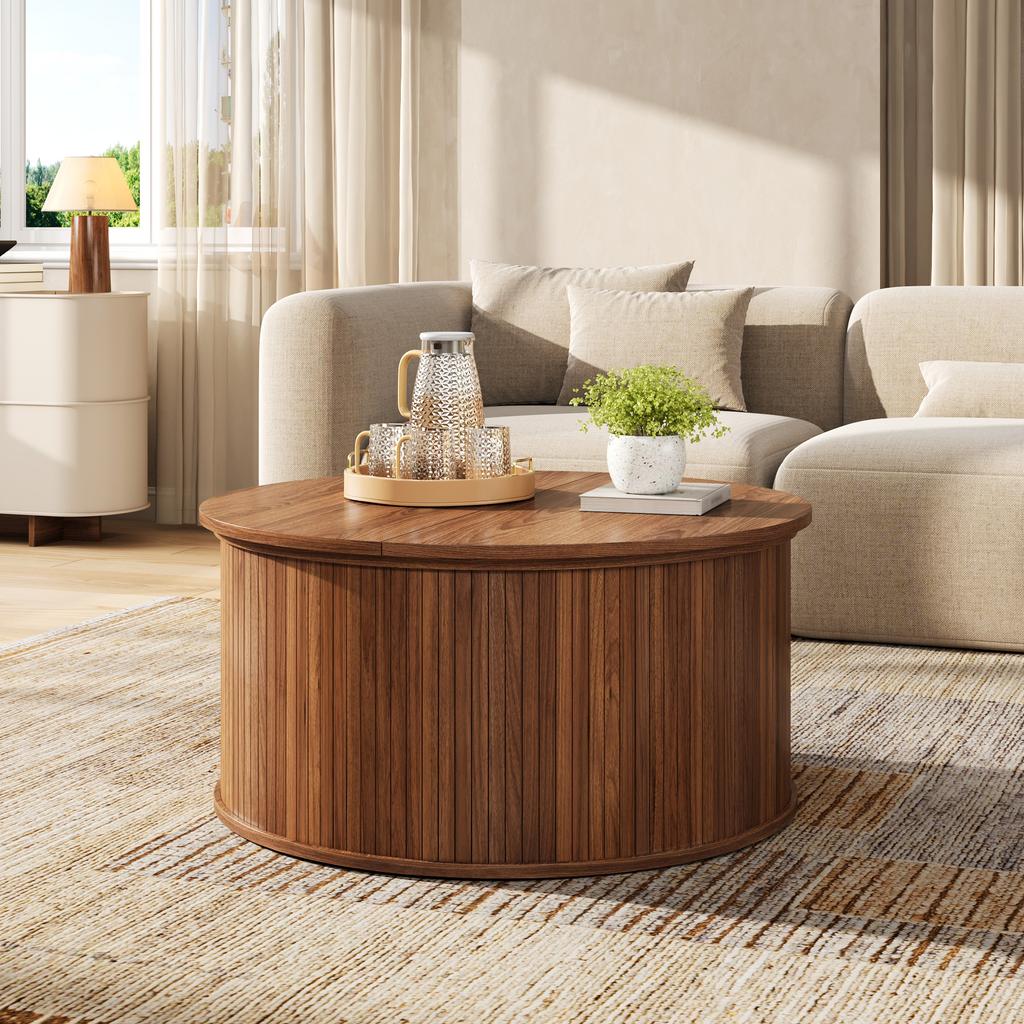 Couchtisch Wohnzimmertisch Couchtisch MDF Rund Höhenverstellbar Stauraum