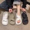 Women's Sandals Casual 2024 Summer Straight Buckle Open Toe Rubber Sole PU Solid Beach Fashion Sandals Women