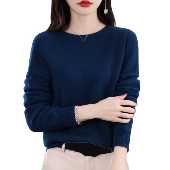 Women Bottoming Sweater Imitation Cashmere Crew Neck Sweater Long Sleeve Solid Color Slim