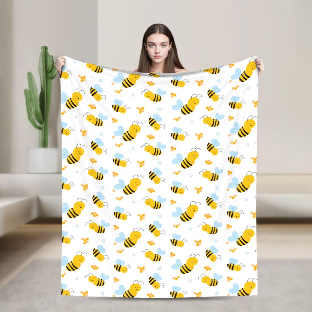 Bee In Honeycomb and Flowers Blanket Quality Warm Soft Throw Blanket Winter Travel Office Couch Chair Graphic Bedspread
