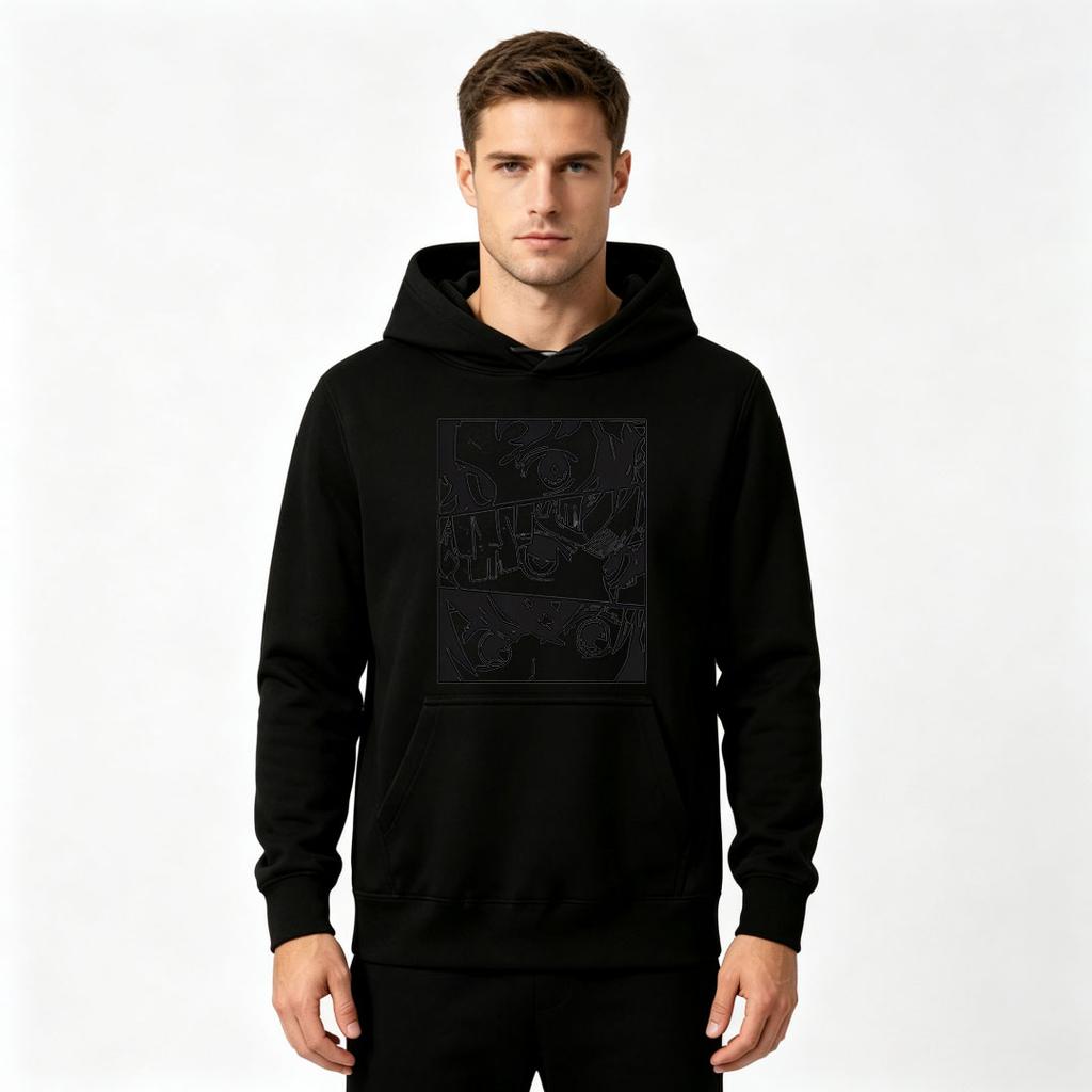 Men's Pullover Hoodie Anime Eyes Black White Print Casual Long Sleeve Hooded Sweatshirt