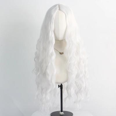 25 Years New Fashion Long White Wave Curly Hair Fiber Synthetic Wig Christmas Anime Party Cosplay