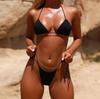 Conjunto de Bikini de Mujer sin Mangas con Cuello Halter Ajustado Color Sólido Braga de Triángulo Traje de Baño Sexy para la Playa