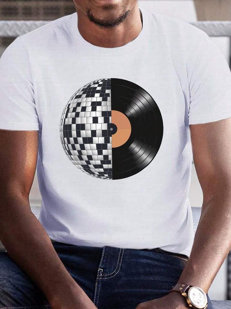 Disco Ball And Vinyl RecoQING Printed Unisex's Versatile Casual Short-Sleeved T-Shirt
