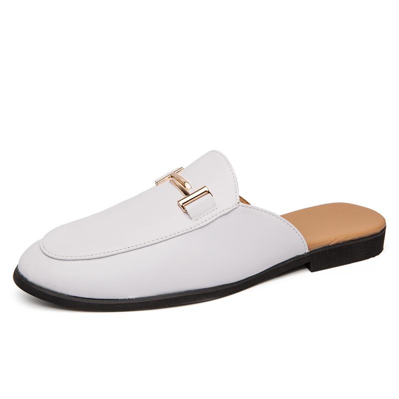 Mode Britse Stijl Heren Casual Leren Half Drag Schoenen Mode Platte Designer Outdoor Loafers Slip On Wandelen Ronde Neus Schoenen Pantoffels