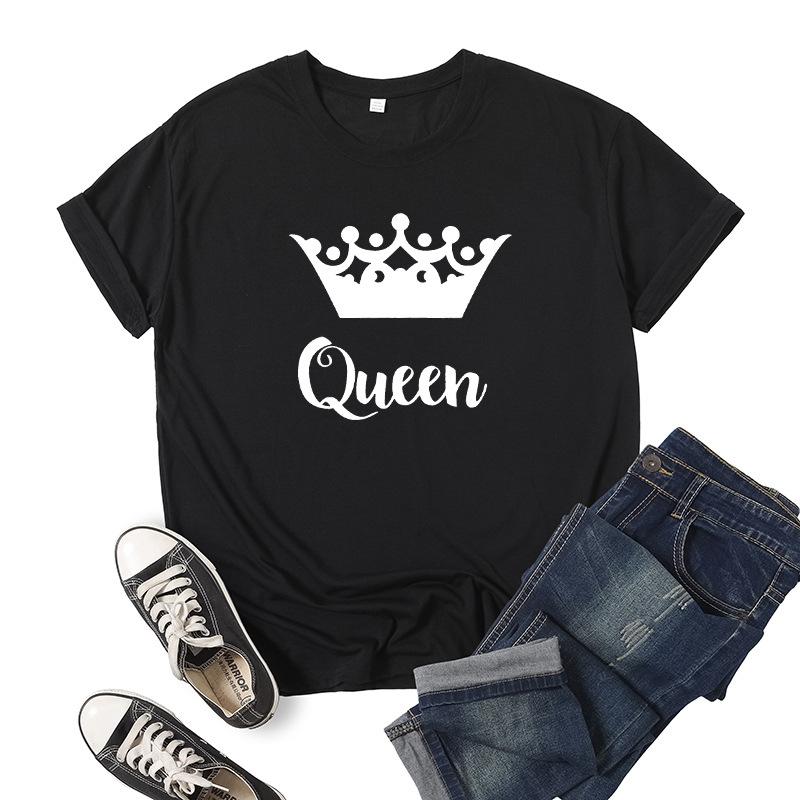 King Queen Crown Print Couple T Shirt Short Sleeve O Neck Women Loose Tshirt Fashion Lovers Tee Shirt Tops Clothes