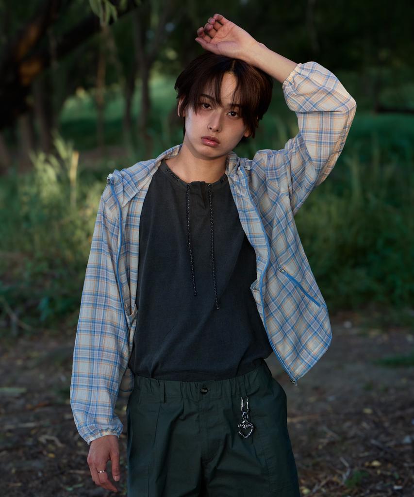 Kruxh Seersucker Crop Hooded Wind Jacket Sky Check