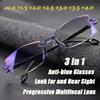 Lunettes de lecture sans monture ultralégères lunettes de presbytie multifocales progressives coupe diamant lunettes d'ordinateur pour hommes et femmes
