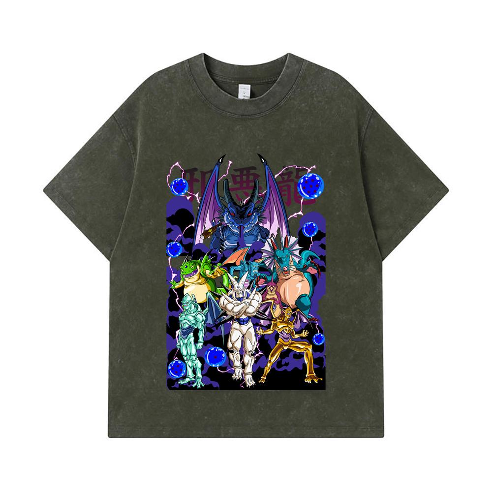275 GSM Washed T-shirts 100% Cotton Dragon Ball V38 Dragons Print Unisex Heavy Cotton T Shirt