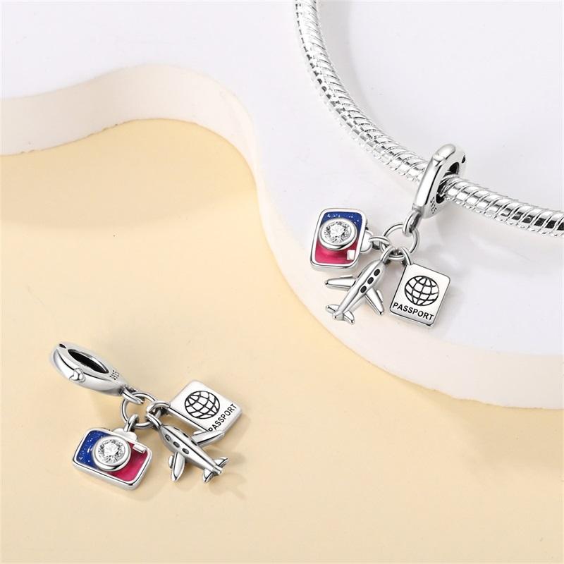 Compatible With Authentic Original Copper Metal Charm Bead Component Bead Components Airplane Camera Earth Travel Charm Bead Components Pendant Bead