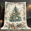 Vintage Watercolor Christmas Tree Throw Blanket, Cozy Festive Flannel Blanket for Couch Bed Decor