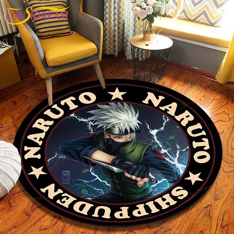 Anime Naruto runder Teppich, Bodenmatte, Schlafzimmer, Flanell, Tierteppich, rutschfeste Baby-Spielmatte, Kinderzimmer-Dekorationsmatten