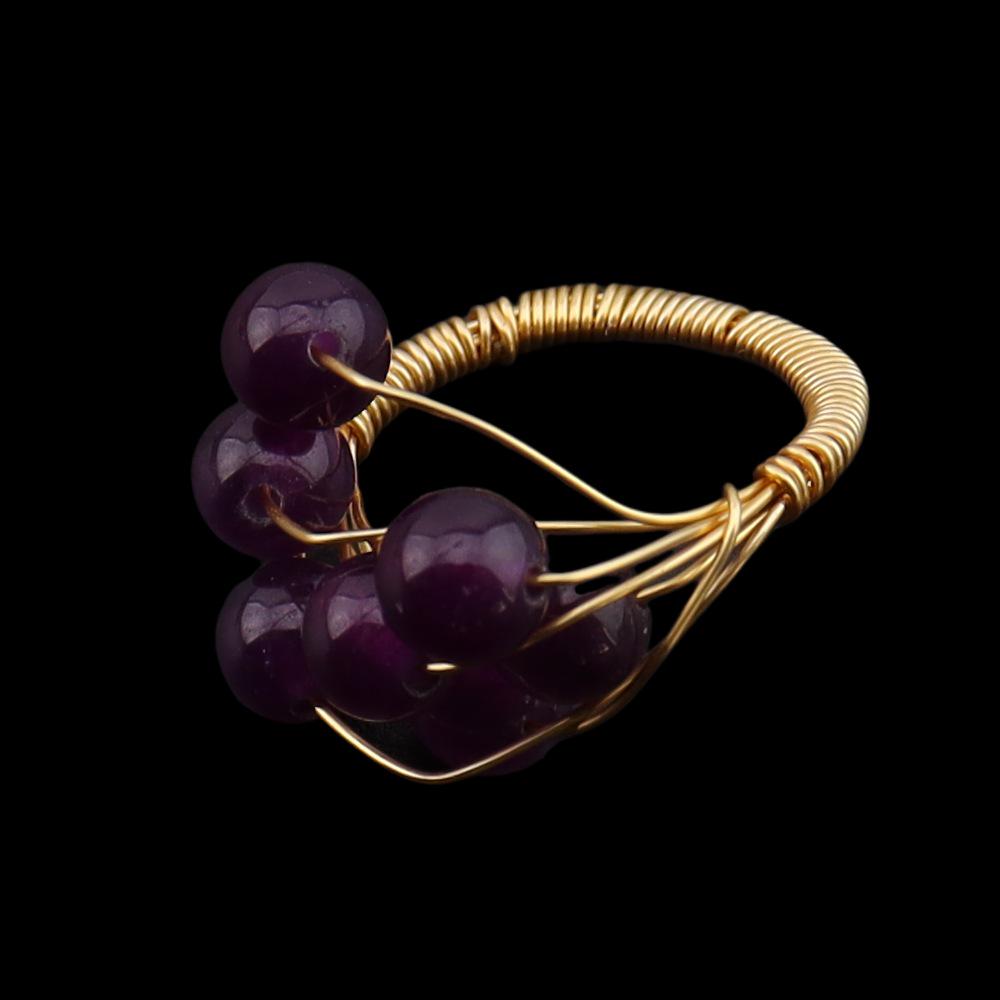 European Retro Natural Stone Crystal Agate Gypsophila Woven Ring