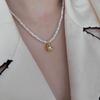 Simple Baroque Necklace Ins Style Niche Versatile Premium Sense Retro Golden Bean Pendant Freshwater Pearl Clavicle Chain