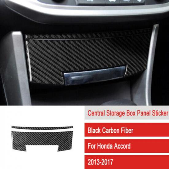 2Pcs Carbon Fiber Interior Central Storage Box Cover Trim For Honda Accord 13-17