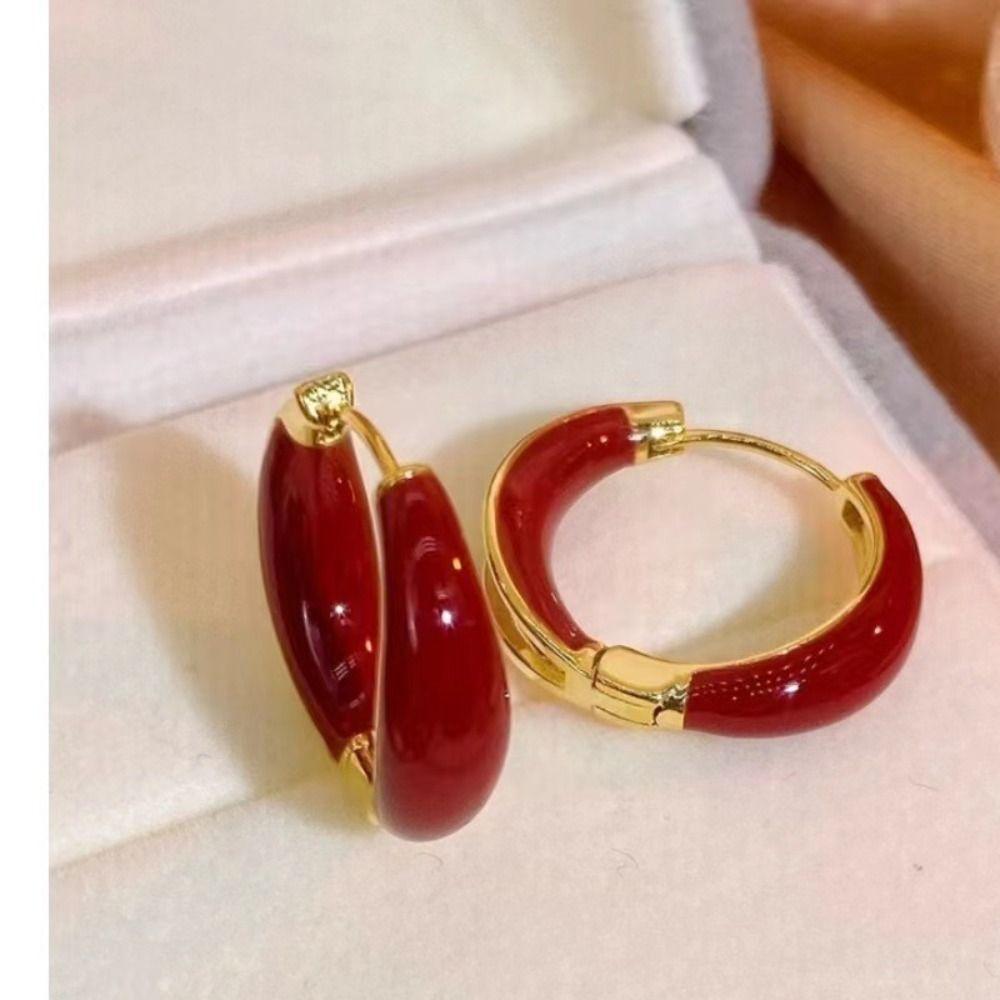 Exquisite Circle Enamel Hoop Earrings Jewelry Accessories Solid Color Dripping Oil Earring Alloy Hoop Ear Buckle Gift