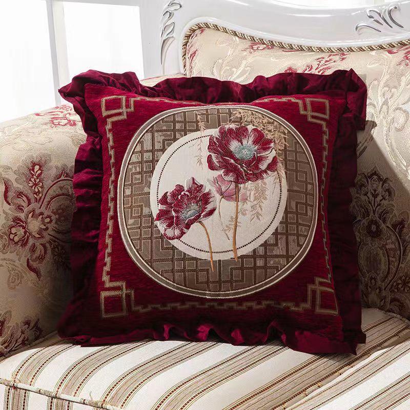 Embroidered Pillow Office Pillow Living Room Sofa Cushion Car Pillow with Core Removable and Washable