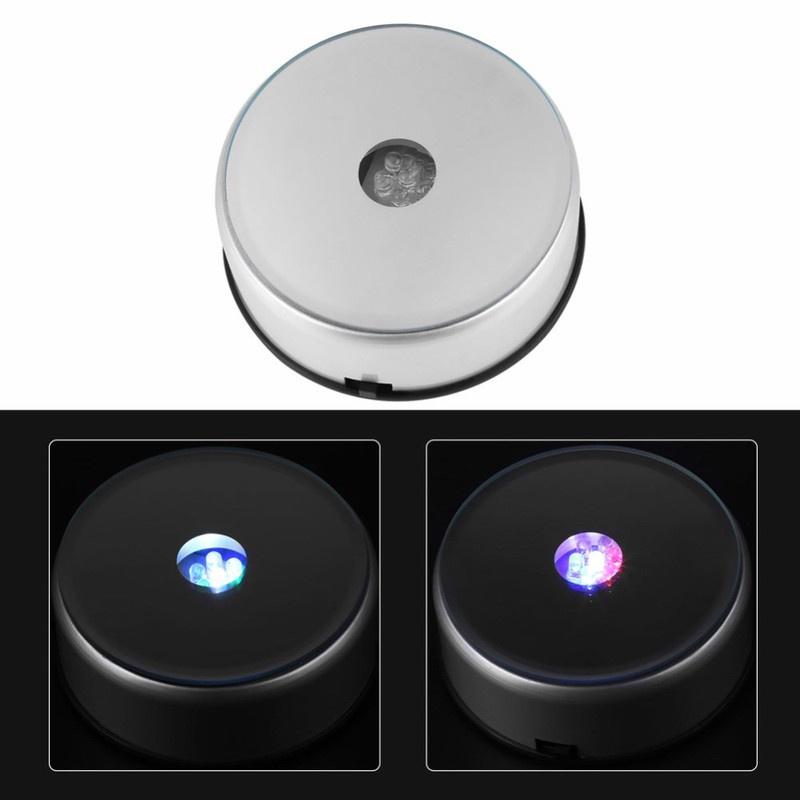 4 LEDs Luminous Base Light  Glass Transparent Objects Display Laser Colorful Round Stand Base