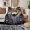 1pc Cozy Wolf Print Blanket Flannel Blanket For Sofa, Bed, Travel, Camping, Living Room, Office, Couch, Chair