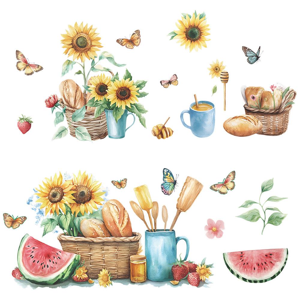 Summer Painted Sunflower Bread Butterfly Kitchen Porch Background Landscaping Wall Sticker