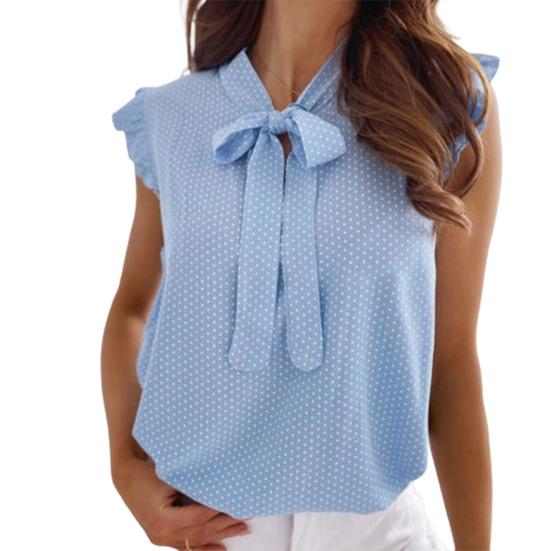 Blouse Short Sleeve Polka Dot Women Ruffle Bowknot Shirt for Dating