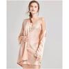 2pcs Woman Sexy Pajamas Sleepwear Set Lace Robe Nightdress Lingerie Bathrobe 100% Silk Satin Home Clothes Nightwear for Ladies