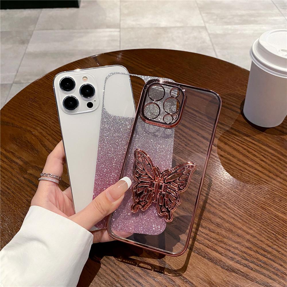 Vlinderstandaard Glitter Telefoonhoesje Voor Xiaomi Mi Poco C65 C55 C40 X3 NFC X5 X6 M4 M6 Pro 4G 13T 12T 11T Lite Zachte Siliconen Hoes