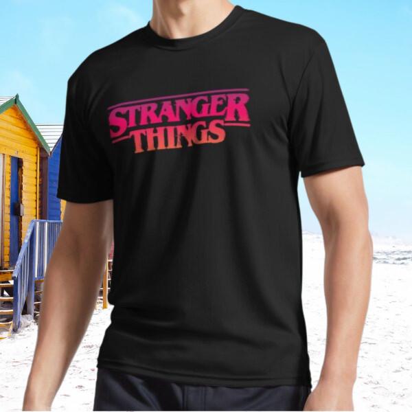 Nové tričko Stranger Things 4 s textovým logem, gradientně červené, Aktivní, Vtipné, Velikost S - 5XL