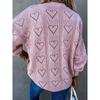 Women's Fall/winter Pullover Solid Color V-neck Heart-shaped Hollow-out Loose Knit Sweater