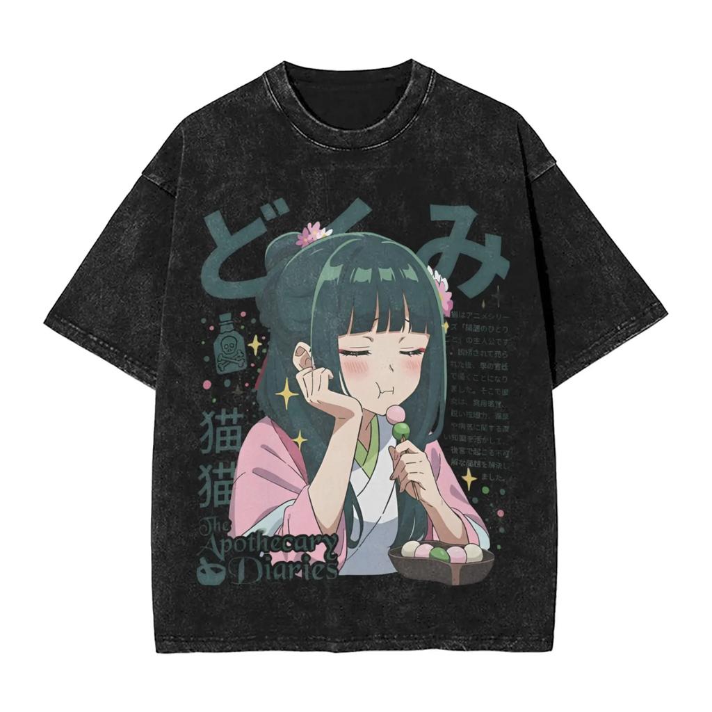 Cartoon Maomao the Apothecary Diaries T-Shirt Cute Anime Graphic T-shirts Washed Short Sleeve for Men's Women Clothing