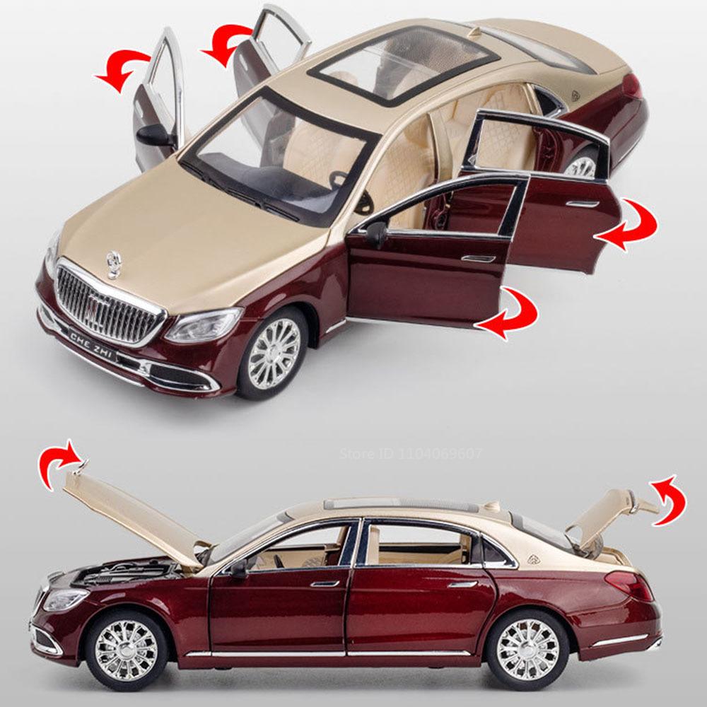 1:24 Gls600 Miniature Model Car Toys Alloy Diecast Sound Light 6 Doors Opened Pull Back Ornament Vehicle Models For Boys Gifts