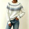 Retro Autumn And Winter New Women'S Fair Island Jacquard Knitted Cardigan, Round Neck Loose Jacquard Button Sweater Jacket