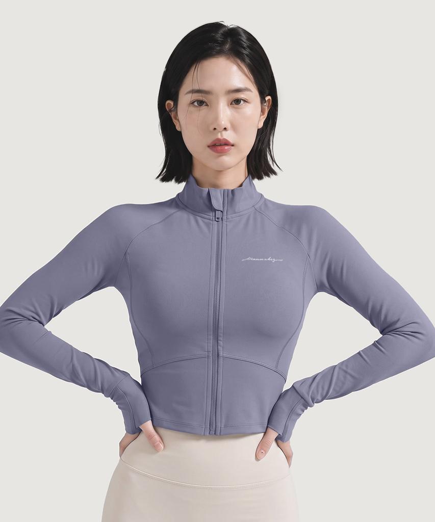 WANNABEZFIT Lettering Zip-Up Crop Jacket Lilac