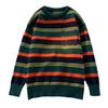 Striped contrasting woolen clothes for men in autumn and winter Hong Kong style loose round neck sweaters trendy ins retro casual sweaters