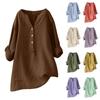 Women’s Long Sleeve Linen Tunic Shirt Loose Fit Button Down V Neck Casual Blouse Lightweight Comfortable Top