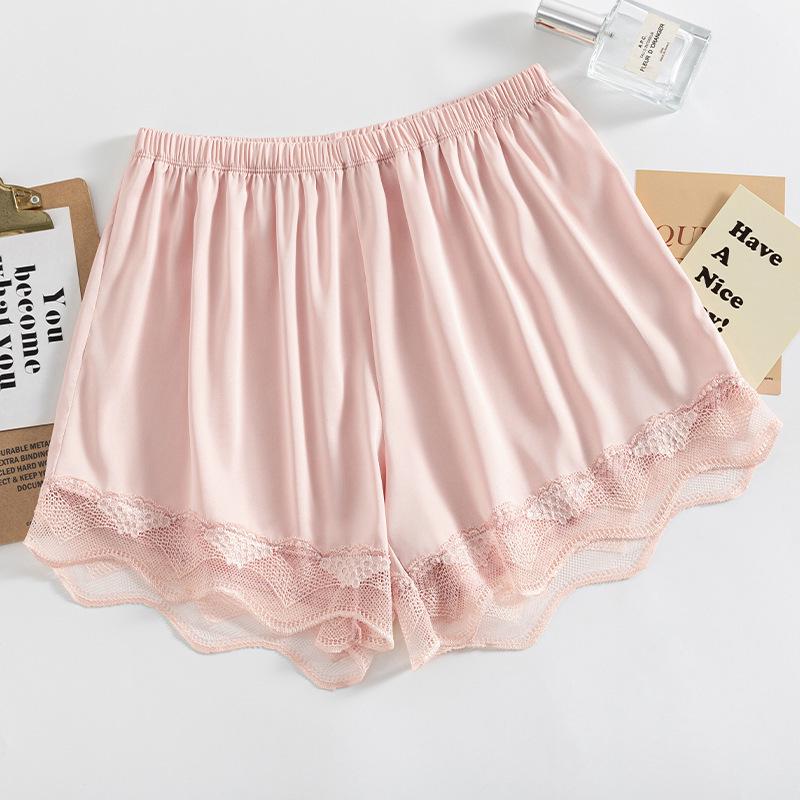 Women's Anti-Exposure Lace Satin Safety Shorts - Summer Thin, Non-Rolling Hem, Loose Fit, Three-Quarter Length Base Layer Pants.