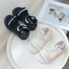 Girls Pleated Princess Sandals Children Gladiator Sandals Fashion Kids Pearls Flats Sandals Solid Color Hook Loop 2024 New