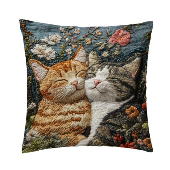 Cushion Cover Embroidered Animal Print Hidden Zipper Replaceable Design Sofa Pillowcase Home Living Room Bedroom Office