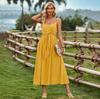 Women Spring Solid Color U-Neck Sleeveless Strapless Camisole Dress Summer Casual A-Line High Waist Tie Long Dresses S-XL