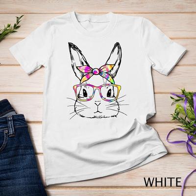 Dy T-shirt Unisexe Teinture Tie and Dye Visage Lapin Mignon Lunettes Jour de Pâques