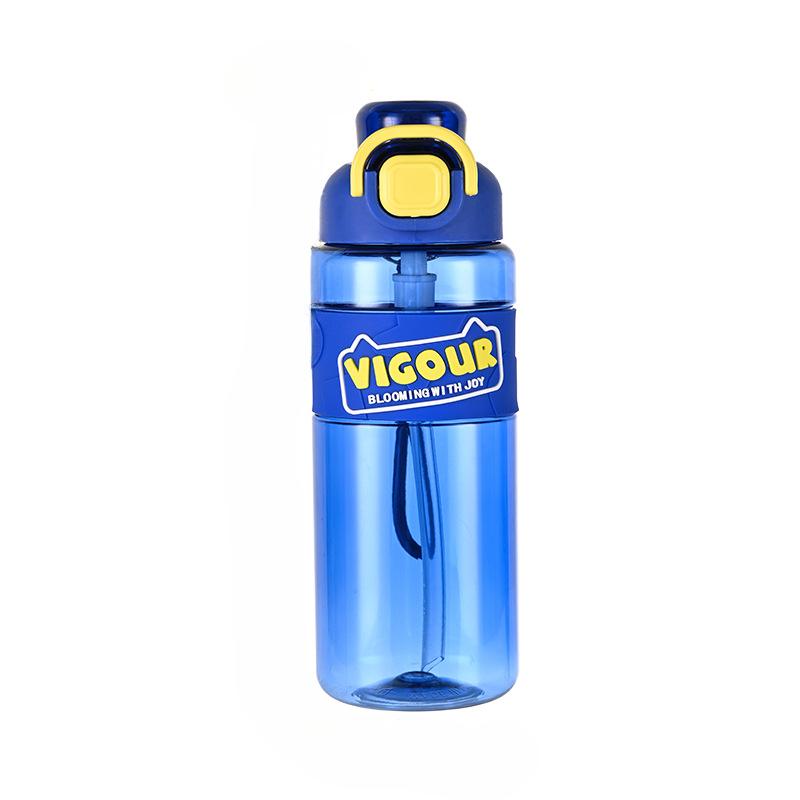 Kunststoff PC Sportbecher Tragbare Trinkflasche mit Strohhalm Outdoor Klappdeckel Kessel für Erwachsene Studenten