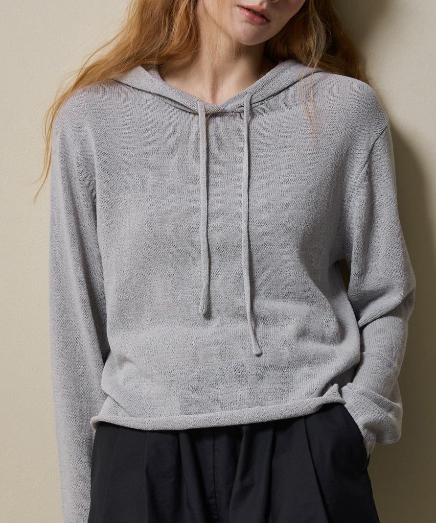 SHINE ON YOU Airy Linen Blend Slim Hoodie Knit_Soft Gray