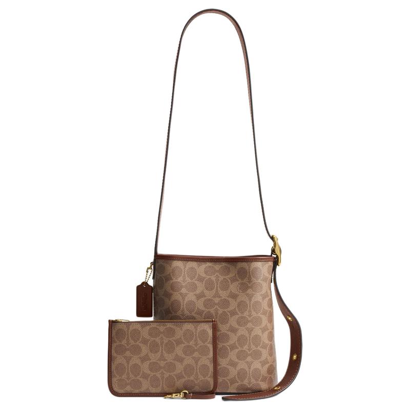 Coach Bleecker 21 Detachable Zipper Bag Artificial Leather Bucket Bag Shoulder Crossbody Bag Small Women's Brown